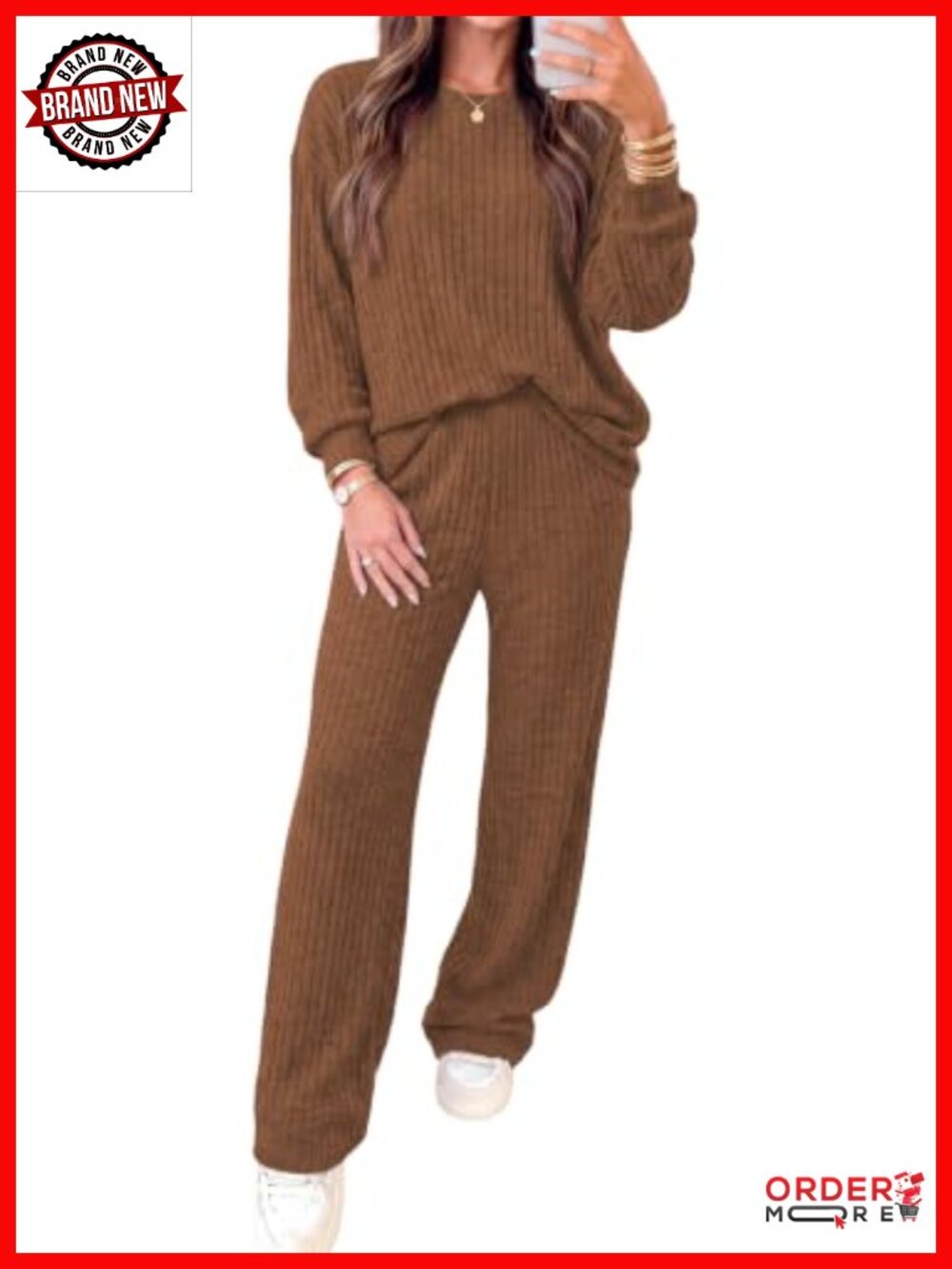 Ribbed Knit Lounge Set 2 Piece Wide Leg Pants Sweater Set Fall Outfit